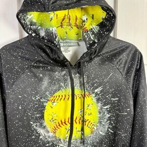 BOOMBAH Softball Explosion Print Hooded Sweatshirt Hoodie Black Yellow Size M
